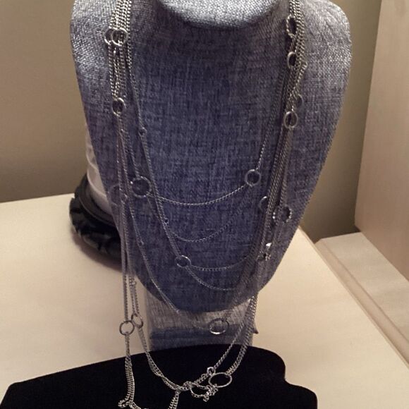 Silvertone 10 Strand Long Necklace - Picture 1 of 8